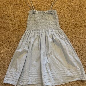 Women Blue and White Striped Smocked Sundress